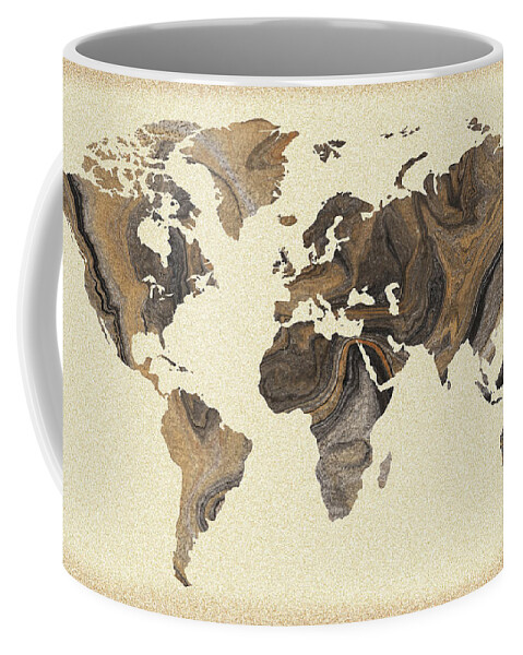 World Map Coffee Mug featuring the painting Beige Jasper Stone Silhouette World Map Watercolor by Irina Sztukowski