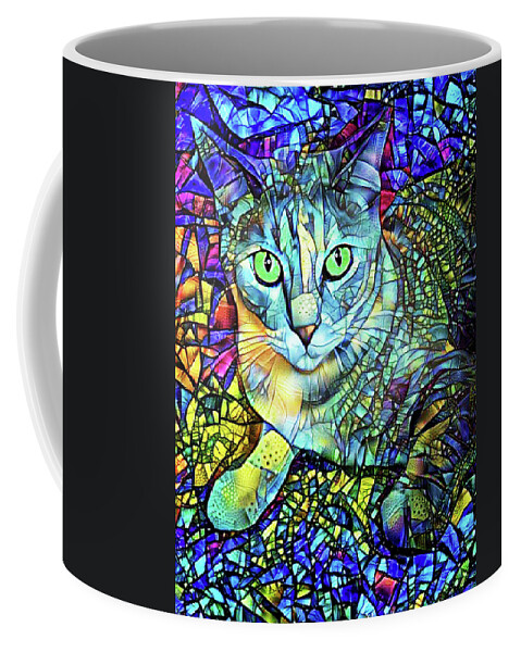 Cat Coffee Mug featuring the digital art Bella the Stained Glass Cat by Peggy Collins