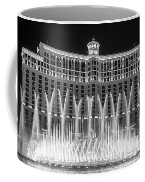 Bellagio Coffee Mug featuring the photograph Bellagio Fountains Center X Display Black and White by Aloha Art