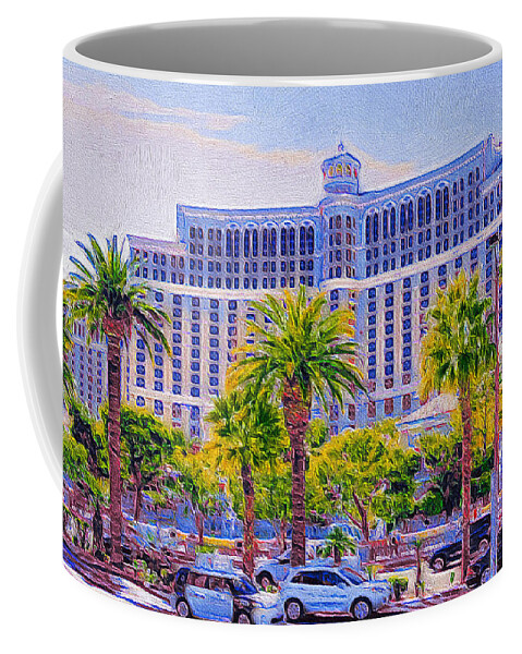 Bellagio Hotel Coffee Mug featuring the digital art Bellagio Hotel Las Vegas by Tatiana Travelways