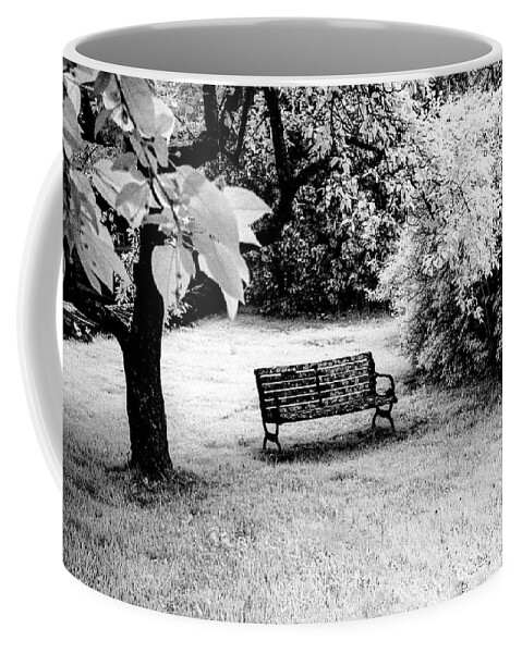 East Dover Vermont Coffee Mug featuring the photograph Bench In Black And White by Tom Singleton