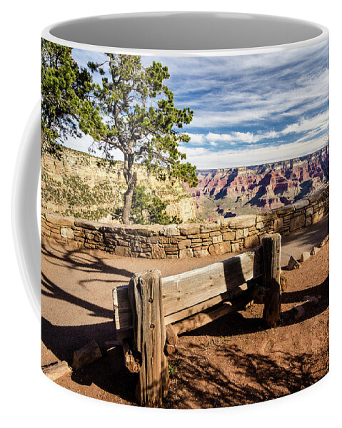 Grand Canyon Coffee Mug featuring the photograph Bench Overlooking the Grand Canyon by Craig A Walker