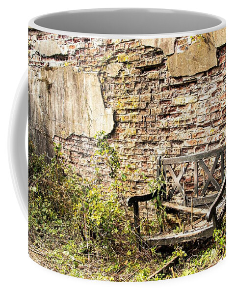 Bench Wall Wood Old Coffee Mug featuring the photograph Bench Wall 1 by John Linnemeyer