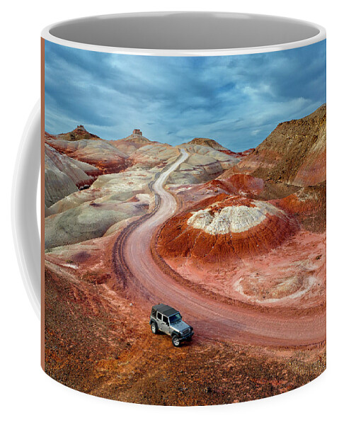 Bentonite Coffee Mug featuring the photograph Bentonite Hills UT Aerial by Susan Candelario