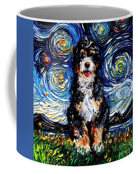 Golden Doodle Coffee Mug featuring the painting Bernedoodle by Aja Trier