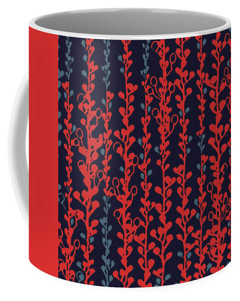 Vines Coffee Mug featuring the digital art Berry Vines Red and Navy by Sand And Chi