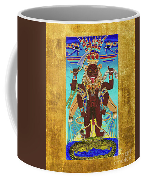 Bes Coffee Mug featuring the mixed media Bes the Magical Protector by Ptahmassu Nofra-Uaa
