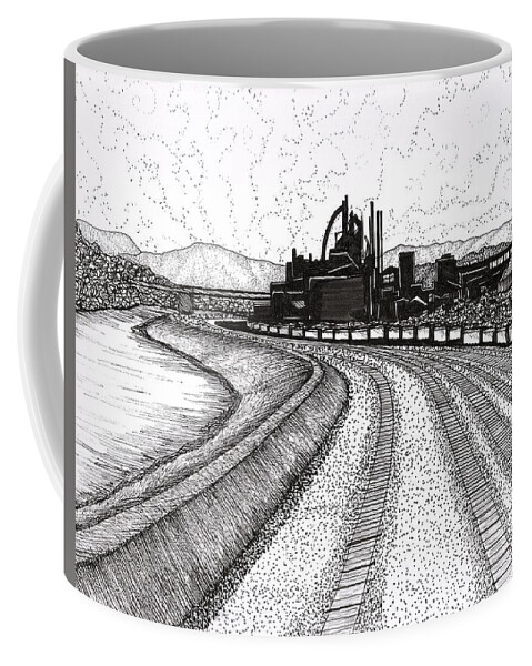 Bethlehem Coffee Mug featuring the drawing Steel Symphony Bethlehem Steel Stacks by Kenneth Pope