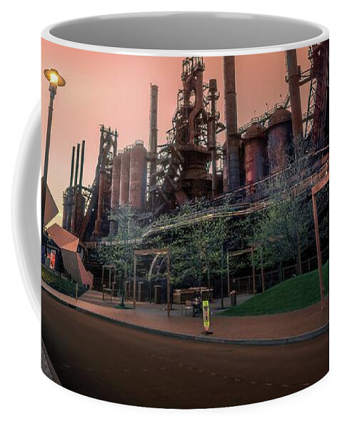 Bethlehem Coffee Mug featuring the photograph Bethlehem SteelStacks April Glow by Jason Fink