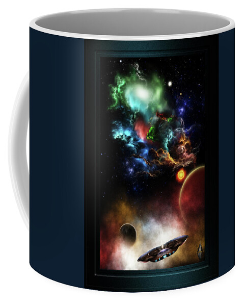 Space Coffee Mug featuring the digital art Beyond Space and Time Fractal Art II Fantasy Spacescape by Xzendor7