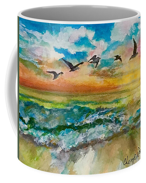 Ocean Coffee Mug featuring the painting Beyond the Waves Above the Sea by Cheryl Wallace
