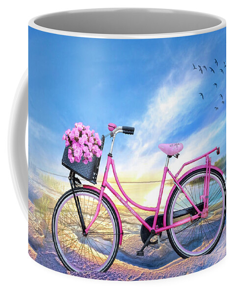 Bike Coffee Mug featuring the photograph Bicycle at the Lake Beach by Debra and Dave Vanderlaan