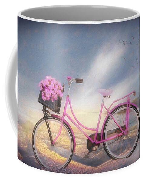 Bike Coffee Mug featuring the photograph Bicycle at the Lake Beach Painting by Debra and Dave Vanderlaan