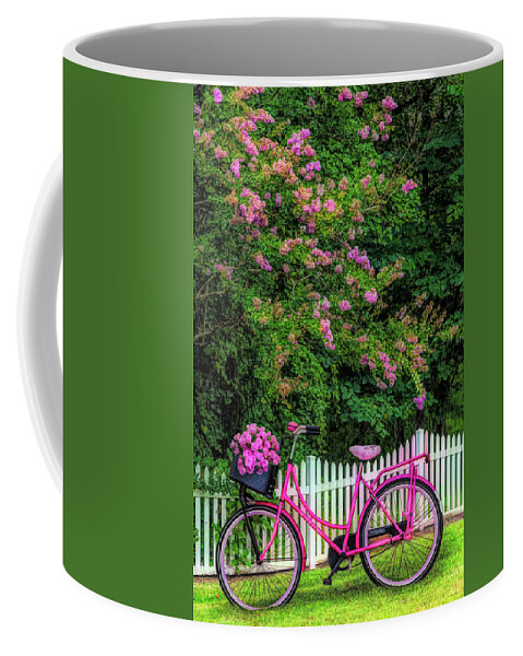 Carolina Coffee Mug featuring the photograph Bicycle by the Garden Fence Painting by Debra and Dave Vanderlaan