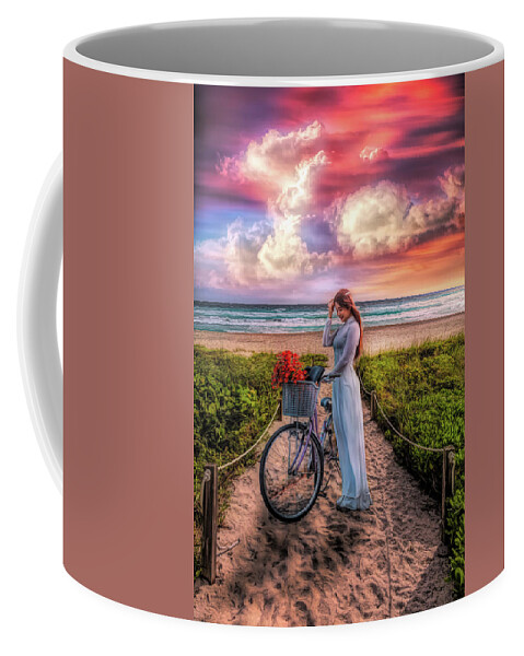 Beach Coffee Mug featuring the photograph Bicycle on the Beach Trail Painting by Debra and Dave Vanderlaan