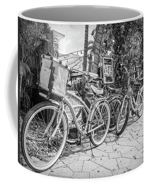Florida Coffee Mug featuring the photograph Bicycles at the Bakery in Black and White by Debra and Dave Vanderlaan
