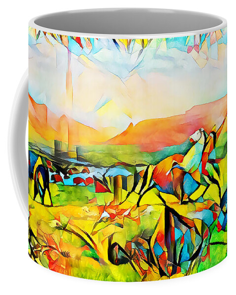 Wingsdomain Coffee Mug featuring the photograph Bierstadt Native Americans and Buffalos in Vibrant Abstract Colors 20200719 Long by Wingsdomain Art and Photography