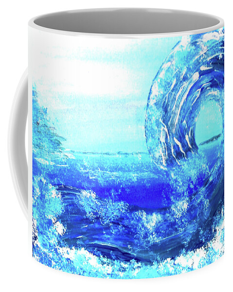 Blue Coffee Mug featuring the painting Big Bue Wave 2 by Anna Adams