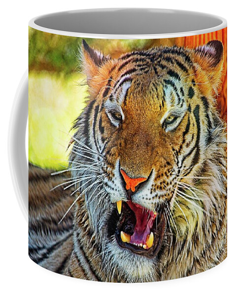 Animal Coffee Mug featuring the photograph Big Cat Yawning by David Desautel