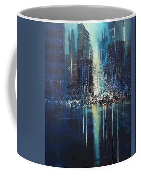 City Lights Coffee Mug featuring the painting Big City Blues by Tom Shropshire