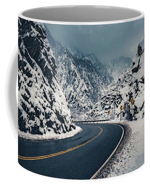 Snow Coffee Mug featuring the photograph Big Cottonwood Canyon Road in Snow, Utah by Abbie Matthews