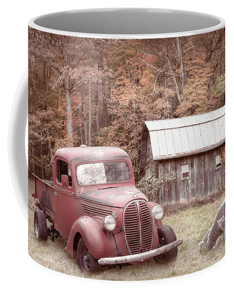 Truck Coffee Mug featuring the photograph Big Red on the Country Farm by Debra and Dave Vanderlaan