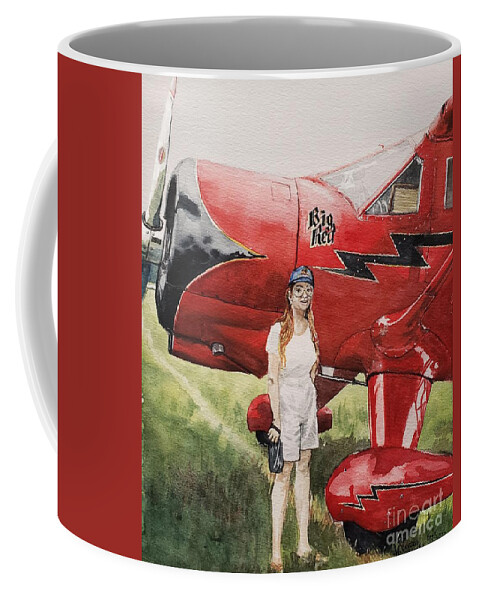 Redhead Coffee Mug featuring the painting Big Reds at the Airshow by Merana Cadorette