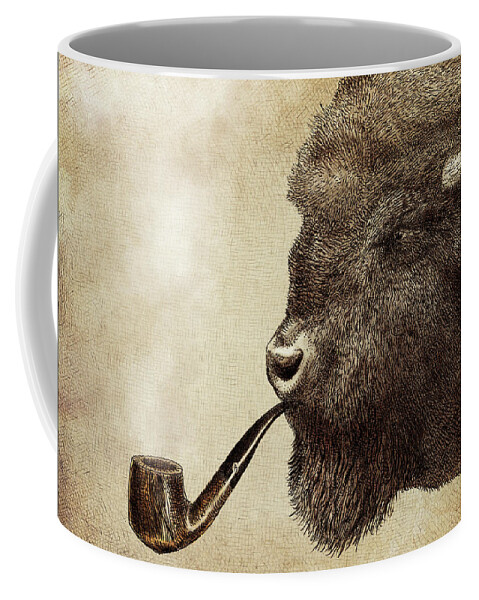 Buffalo Coffee Mug featuring the drawing Big Smoke by Eric Fan