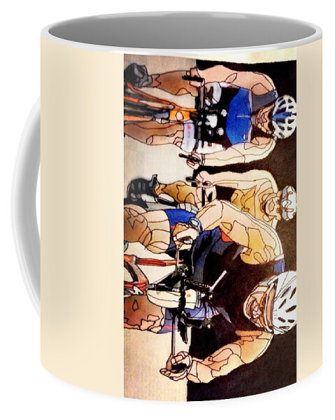 Bike Coffee Mug featuring the mixed media Bikers by Bryan Brouwer