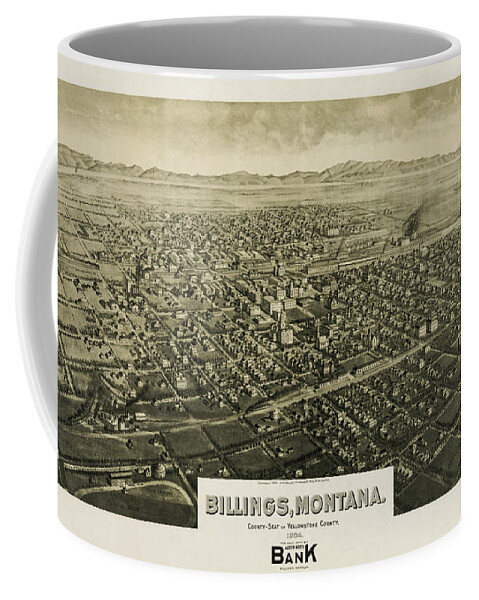Billings Coffee Mug featuring the photograph Billings Montana Antique Map Birds Eye View 1904 by Carol Japp