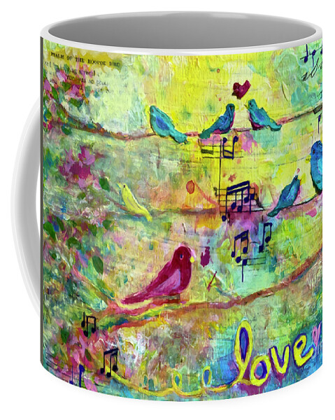Birds Coffee Mug featuring the painting Bird Love Songs by Claire Bull