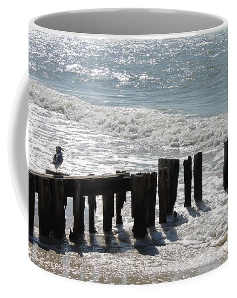Seagull Coffee Mug featuring the photograph Bird on a pier by Yvonne M Smith