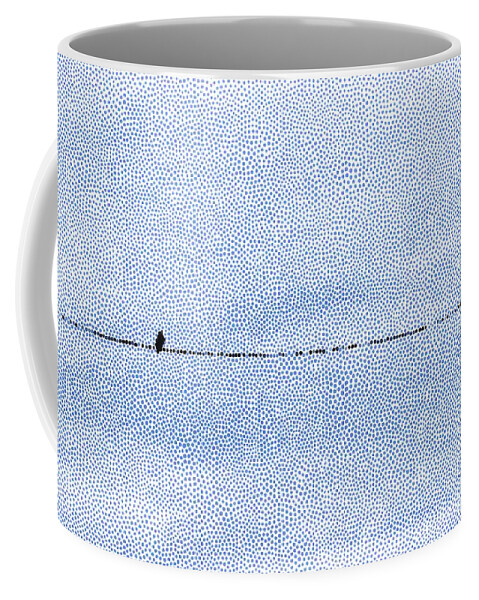 Bird Coffee Mug featuring the photograph Bird On A Wire In Dots by Kimberly Furey
