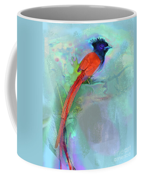 Birds Coffee Mug featuring the mixed media Birds-African Paradise Flycatcher by Zsanan Studio