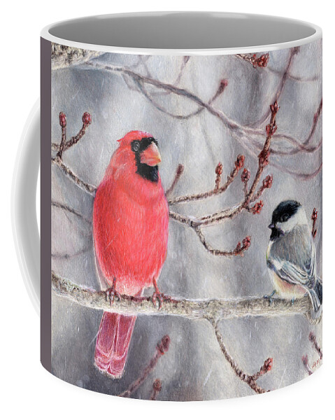 Cardinal Coffee Mug featuring the drawing Birds of a Feather by Shana Rowe Jackson