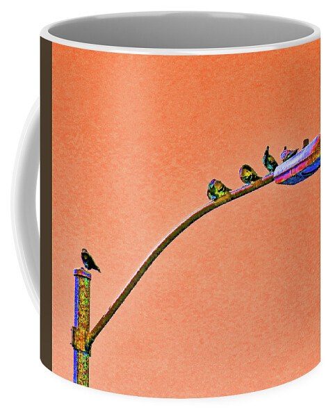 Birds Coffee Mug featuring the photograph Birds on a Light Pole by Andrew Lawrence