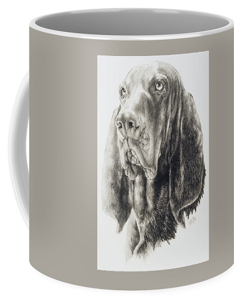 Purebred Dogs Coffee Mug featuring the drawing Black and Tan Coonhound in Graphite by Barbara Keith