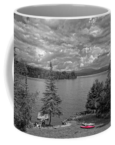 Lake Coffee Mug featuring the photograph Black and White and Red Kayak by Russ Considine