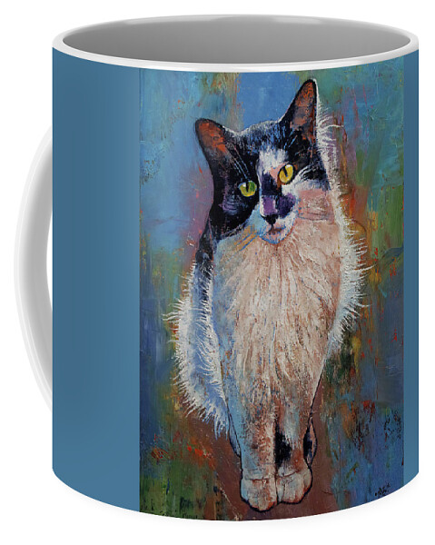 Cat Coffee Mug featuring the painting Black and White Cat by Michael Creese