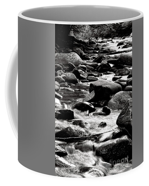 Black And White Coffee Mug featuring the photograph Black And White Rocky River by Phil Perkins