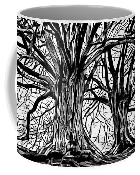 Tree Coffee Mug featuring the mixed media Black and white Trees Design 259 by Lucie Dumas