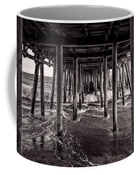 Best Maine Photos Coffee Mug featuring the photograph Black and White Under the Boardwalk - Old Orchard Beach in Maine by Mitchell R Grosky