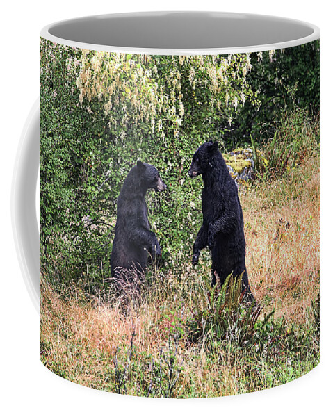 Bears Coffee Mug featuring the photograph Black Bears Wrestling - Canadian Wildlife by Peggy Collins