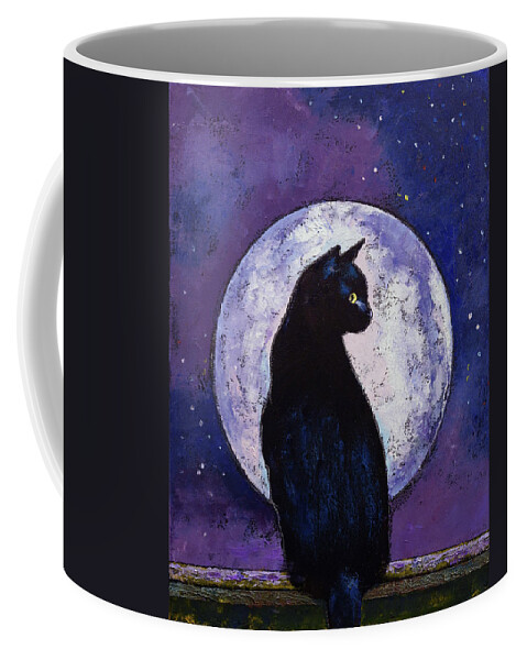 Cat Coffee Mug featuring the painting Black Cat Moonlight by Michael Creese