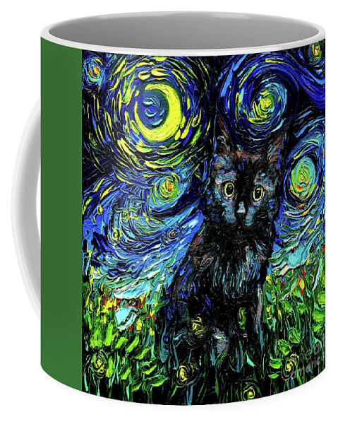 Black Cat Night 3 Coffee Mug featuring the painting Black Cat Night 3 by Aja Trier