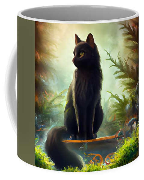 Cat Coffee Mug featuring the digital art Black Cat Sitting by Katrina Gunn