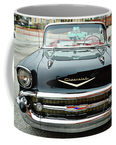 Retro Coffee Mug featuring the photograph Black Classic Car Bel Air Front View by Gaby Ethington