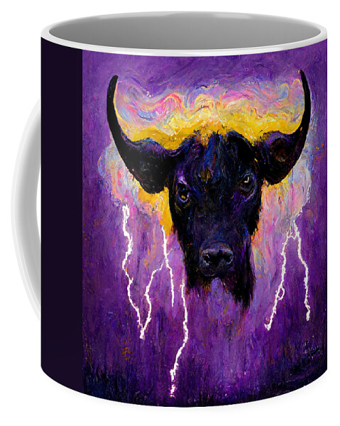 Black Cow Bull Painted By Eric Robitaille Lightning  B465d68d 1a3f 4398 8a3e 83b045de4fed Coffee Mug featuring the painting black cow bull painted by Eric Robitaille lightning  b465d68d 1a3f 4398 8a3e 83b045de4f by MotionAge Designs