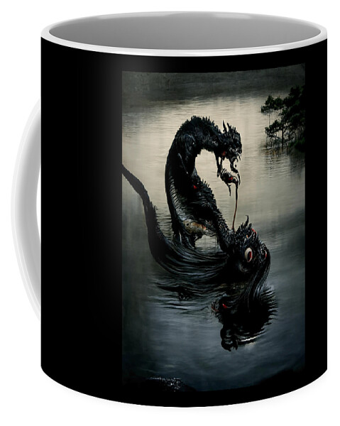 Horror Coffee Mug featuring the digital art Black water Dragon - artwork by Ryan Nieves
