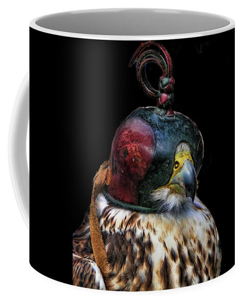 Falcon Coffee Mug featuring the photograph Blinded Falcon by Alexandra's Photography